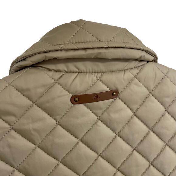 Lauren Ralph Lauren Crest Logo Embroidered Quilted Vest Beige Womens Medium - Picture 7 of 9